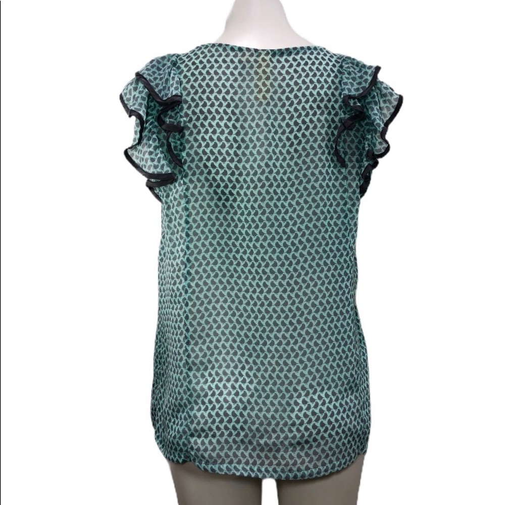 Robin-K Semi-Sheer Robin / Bird Print Ruffle Top - Picture 2 of 9
